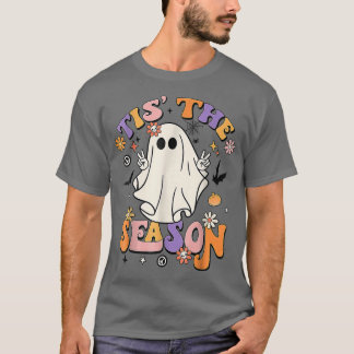 Groovy Tis The Season Pumpkin Ghost, Hippie Autumn T-Shirt