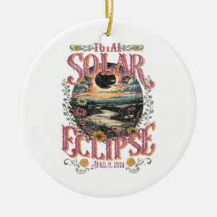 Groovy Total Solar Eclipse April 8 2024 Astronomy Ceramic Ornament