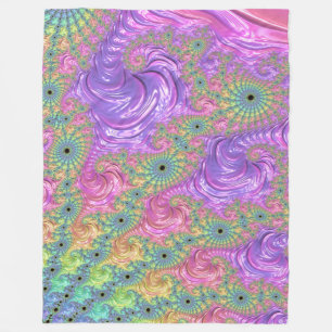 Groovy Trippy Boho Jewel Tone Rainbow Fractal Fleece Blanket