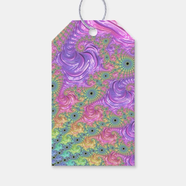 Groovy Trippy Boho Jewel Tone Rainbow Fractal Gift Tags (Front)