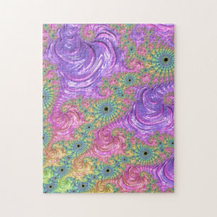 Groovy Trippy Boho Jewel Tone Rainbow Fractal Jigsaw Puzzle