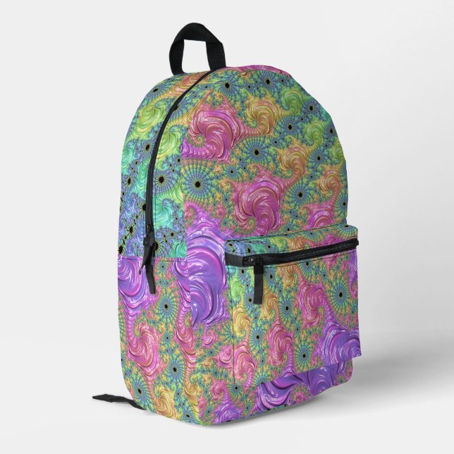 Groovy Trippy Boho Jewel Tone Rainbow Fractal Printed Backpack (Back Corner Left)