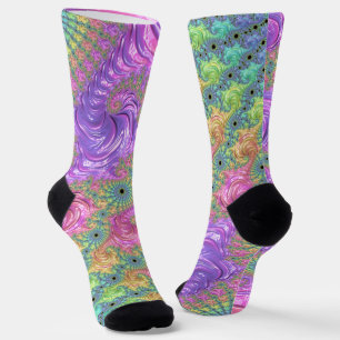 Groovy Trippy Boho Jewel Tone Rainbow Fractal Socks
