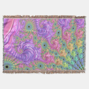 Groovy Trippy Boho Jewel Tone Rainbow Fractal Throw Blanket