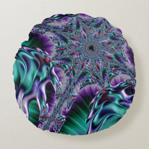 Groovy Trippy Funky Psychedelic Fractal Art Round Pillow