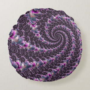 Groovy Trippy Funky Psychedelic Spiral Fractal Art Round Pillow