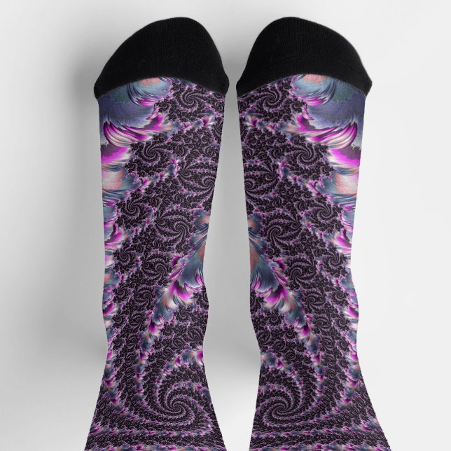 Groovy Trippy Funky Psychedelic Spiral Fractal Art Socks (Top)