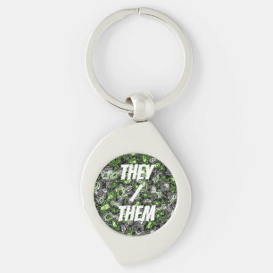 Groovy Trippy Grungy Funky Abstract Agender Pride Keychain