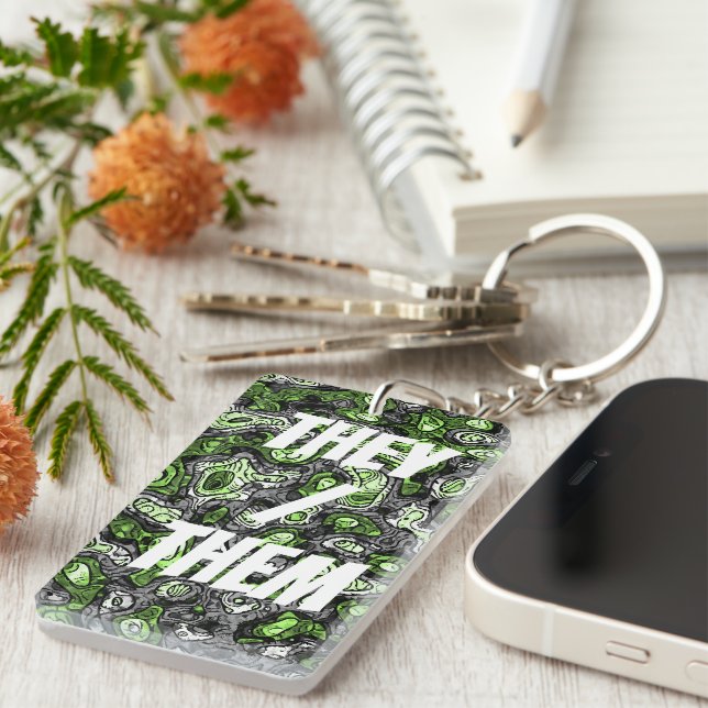 Groovy Trippy Grungy Funky Abstract Agender Pride Keychain (Front Right)
