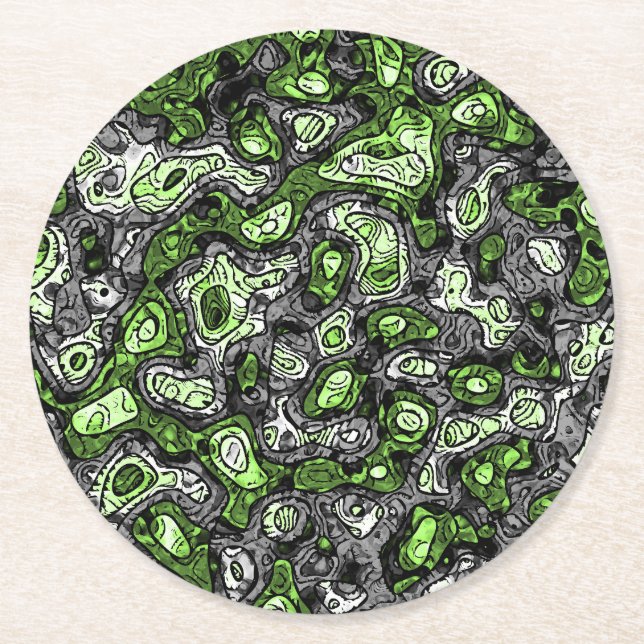 Groovy Trippy Grungy Funky Abstract Agender Pride Round Paper Coaster (Front)