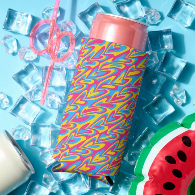 Groovy Trippy Squiggly Quirky Pansexual Pride  Seltzer Can Cooler (In Situ Summer)