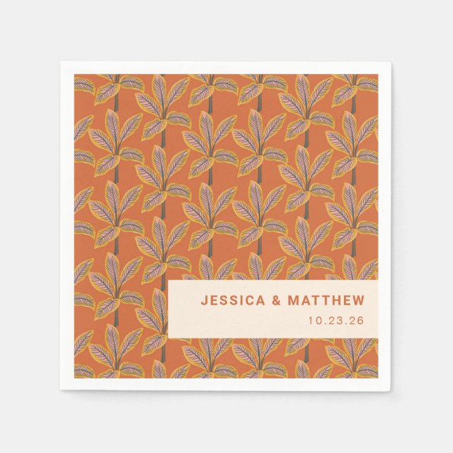 Groovy Tropical Palm Trees Burnt Orange Wedding Napkin (Front)