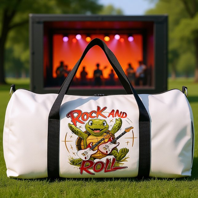 Groovy Turtle Rocking Out Rock And Roll Duffle Bag (Creator Uploaded)