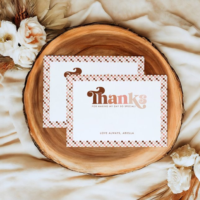 Groovy Two Cool Girls Chequered 2nd Birthday  Thank You Card (Creator Uploaded)