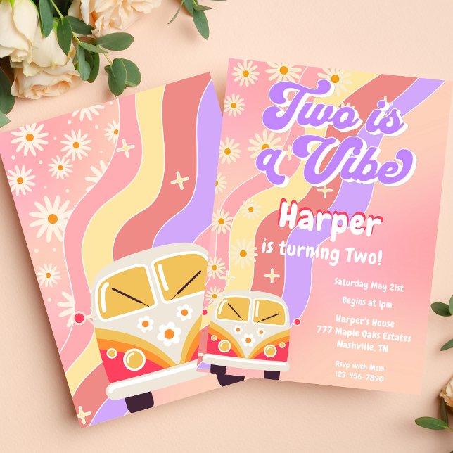 Groovy Two is a Vibe Retro 70s Birthday Invitation (Creator Uploaded)