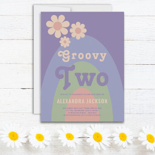 Groovy Two Retro 2nd Birthday Party Invitation Postcard