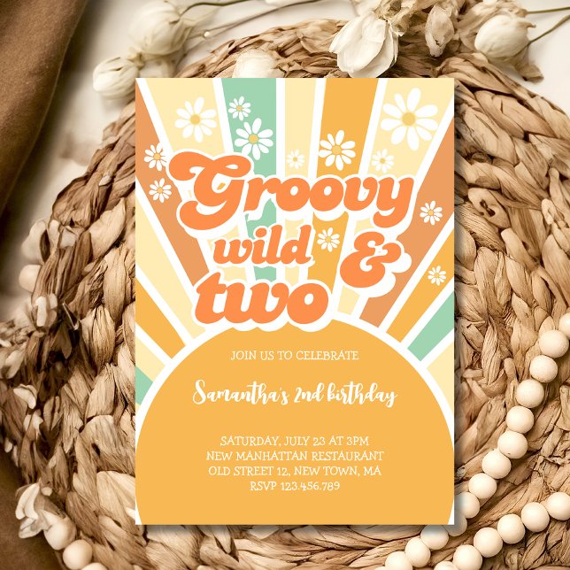 Groovy two retro sun kids birthday invitation (Creator Uploaded)