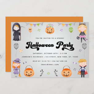 Groovy Typography Fall Kid Costume Halloween Party Invitation