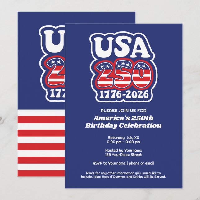  Groovy USA 250 - America's 250th Birthday Party Invitation (Front/Back)
