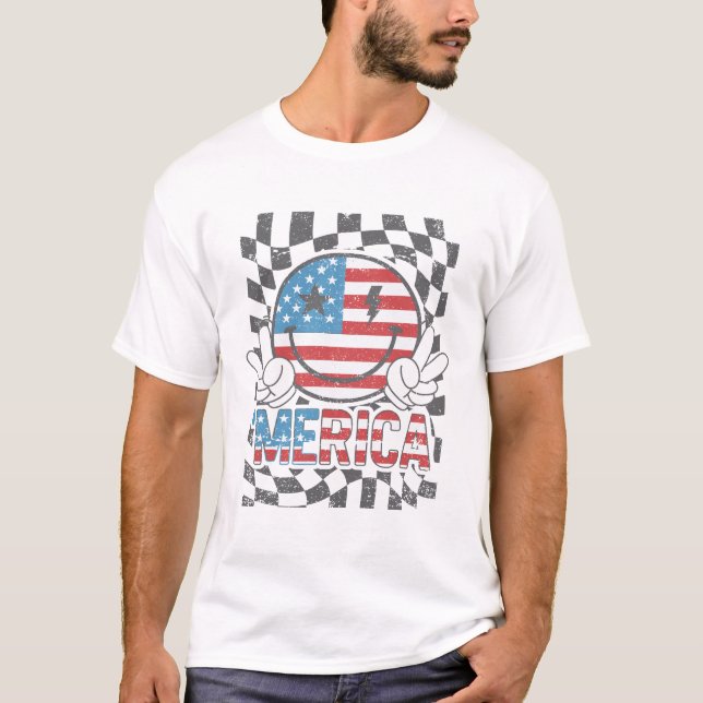 Groovy USA Flag Smile | 4th of July 'Merica Art T-Shirt (Front)