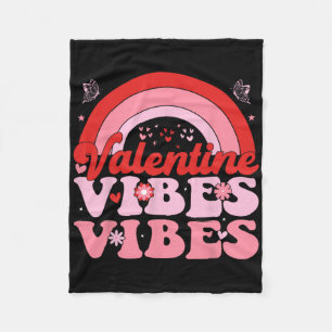 Groovy Valentine Vibes Cute Heart Rainbow Valentin Fleece Blanket