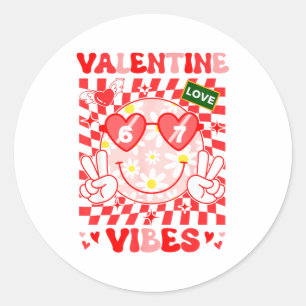 Groovy Valentine Vibes Happy Valentine's Day Girl  Classic Round Sticker