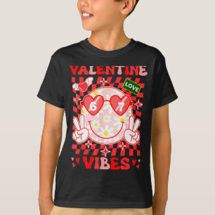 Groovy Valentine Vibes Happy Valentine's Day Girl  T-Shirt