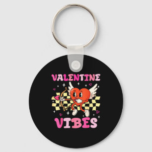 Groovy Valentine Vibes Heart Cud Women Men Keychain