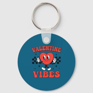 Groovy Valentine Vibes Heart Peace Valentines Day  Keychain