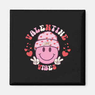 Groovy Valentine Vibes Smile Face Valentines Day G Magnet