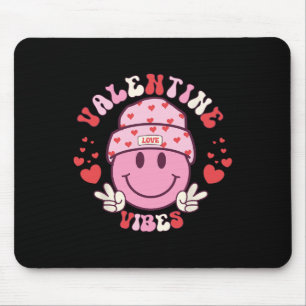 Groovy Valentine Vibes Smile Face Valentines Day G Mouse Pad