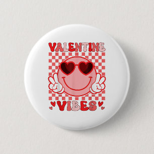 Groovy Valentine Vibes Valentines Day Shirts For G 2 Inch Round Button
