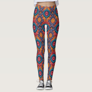 Groovy Vibes Crochet Bright Vibrant Colours Boho Leggings