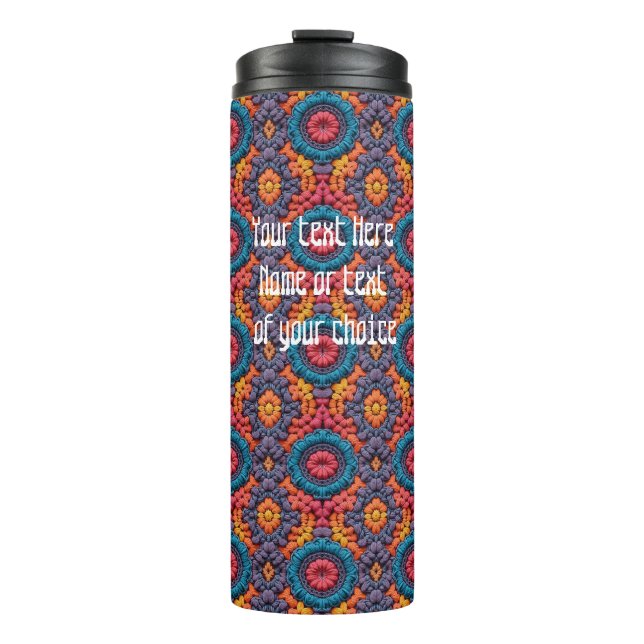 Groovy Vibes Crochet Customize Name Colours Boho  Thermal Tumbler (Front)