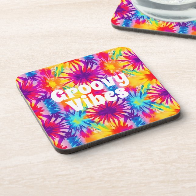 Groovy Vibes Tie Dye Customizable Coaster (Left Side)