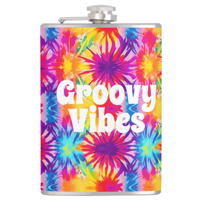 Groovy Vibes Tie Dye Customizable Hip Flask (Front)