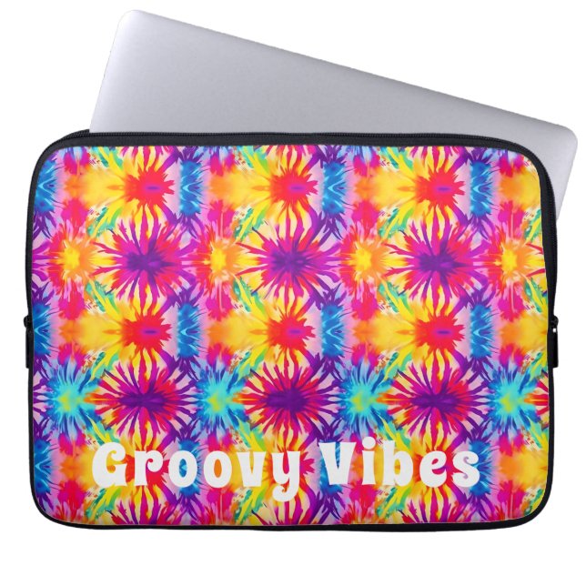 Groovy Vibes Tie Dye Customizable Laptop Sleeve (Front)