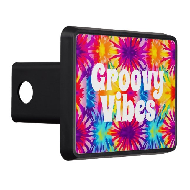 Groovy Vibes Tie Dye Customizable Trailer Hitch Cover (Right)