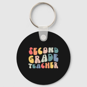 Groovy Vintage 2nd Second Grade Teacher Back To Sc Keychain