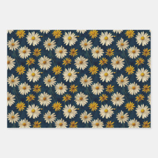 Groovy Vintage Daisy Blue Wrapping Paper Sheet