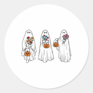 Groovy Vintage Floral Ghost Cute Halloween Spooky Classic Round Sticker