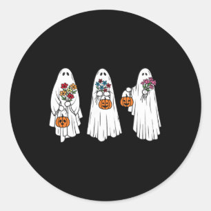 Groovy Vintage Floral Ghost Cute Halloween Spooky  Classic Round Sticker