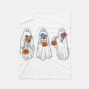 Groovy Vintage Floral Ghost Cute Halloween Spooky Fleece Blanket