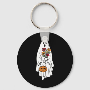 Groovy Vintage Floral Ghost Cute Halloween Spooky Keychain