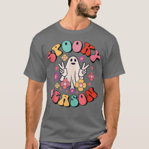 Groovy Vintage Floral Ghost Cute Halloween Spooky T-Shirt
