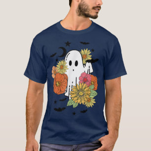 Groovy Vintage Floral Ghost Hippie Halloween Spook T-Shirt
