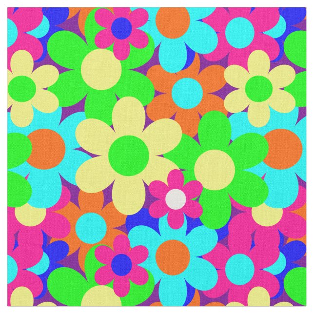 groovy vintage mod floral flowers fabric (Close Up)