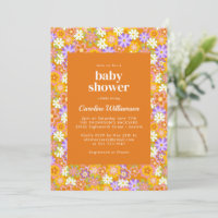 Groovy Vintage Orange Purple Flowers Baby Shower