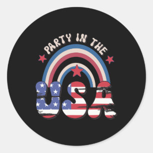 Groovy Vintage Party In Usa Rainbow American 4th O Classic Round Sticker