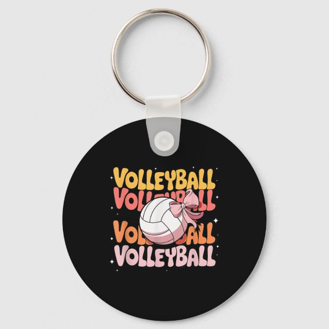 Groovy Volleyball Coquette Bow Volleyball Lover Vo Keychain (Front)